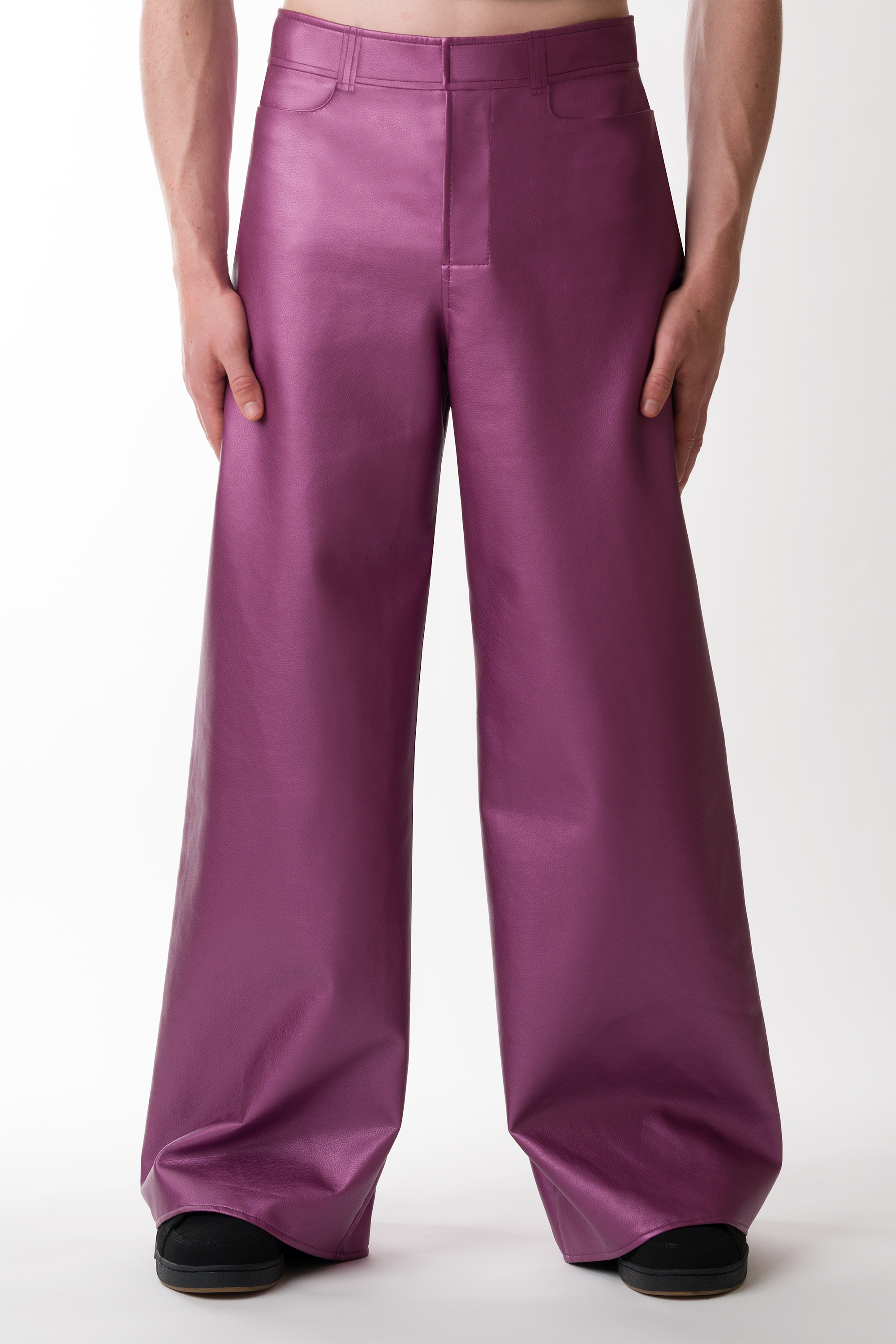 Wide Leg Metallic Faux Leather Trousers