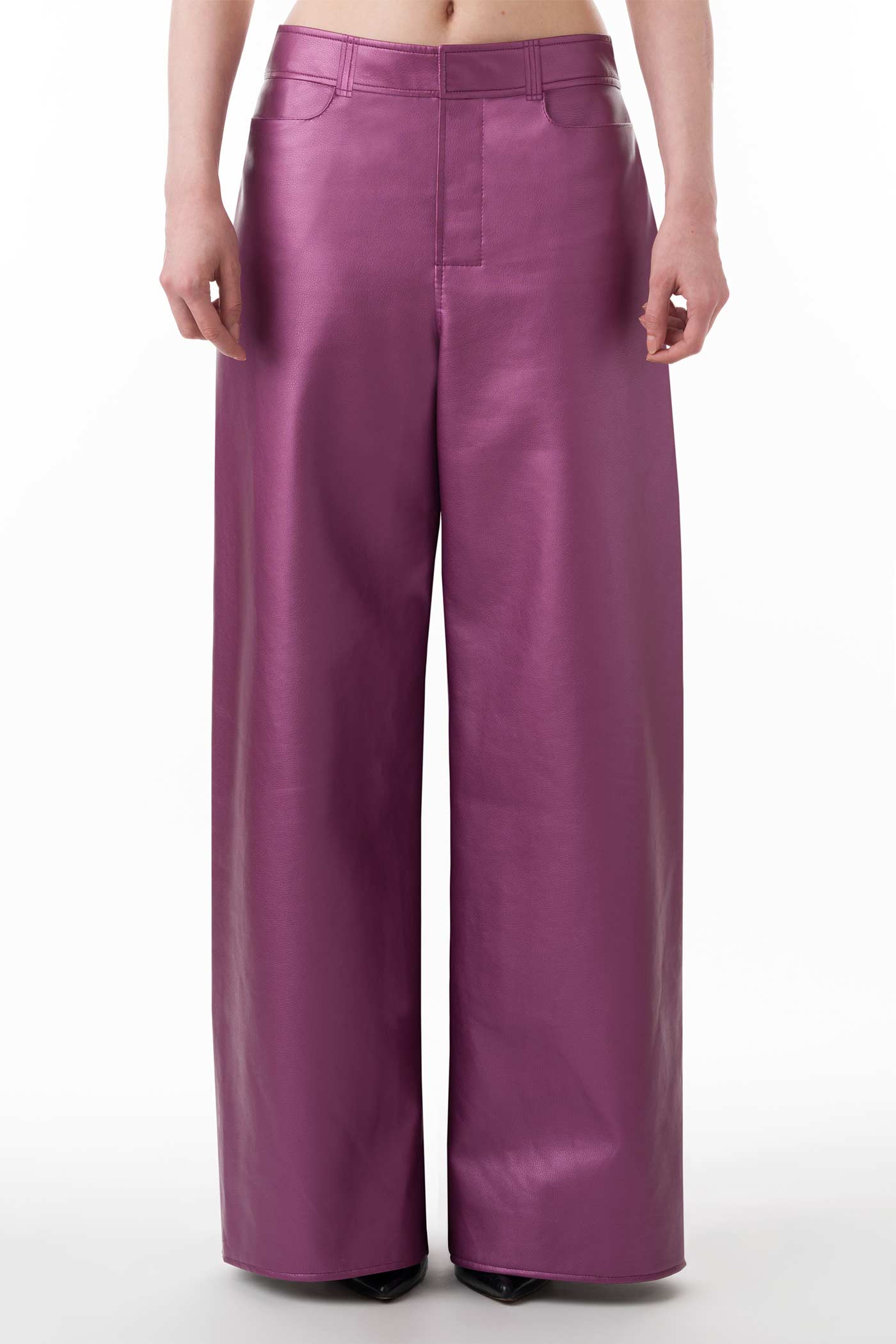 Violet metallic faux leather trousers
