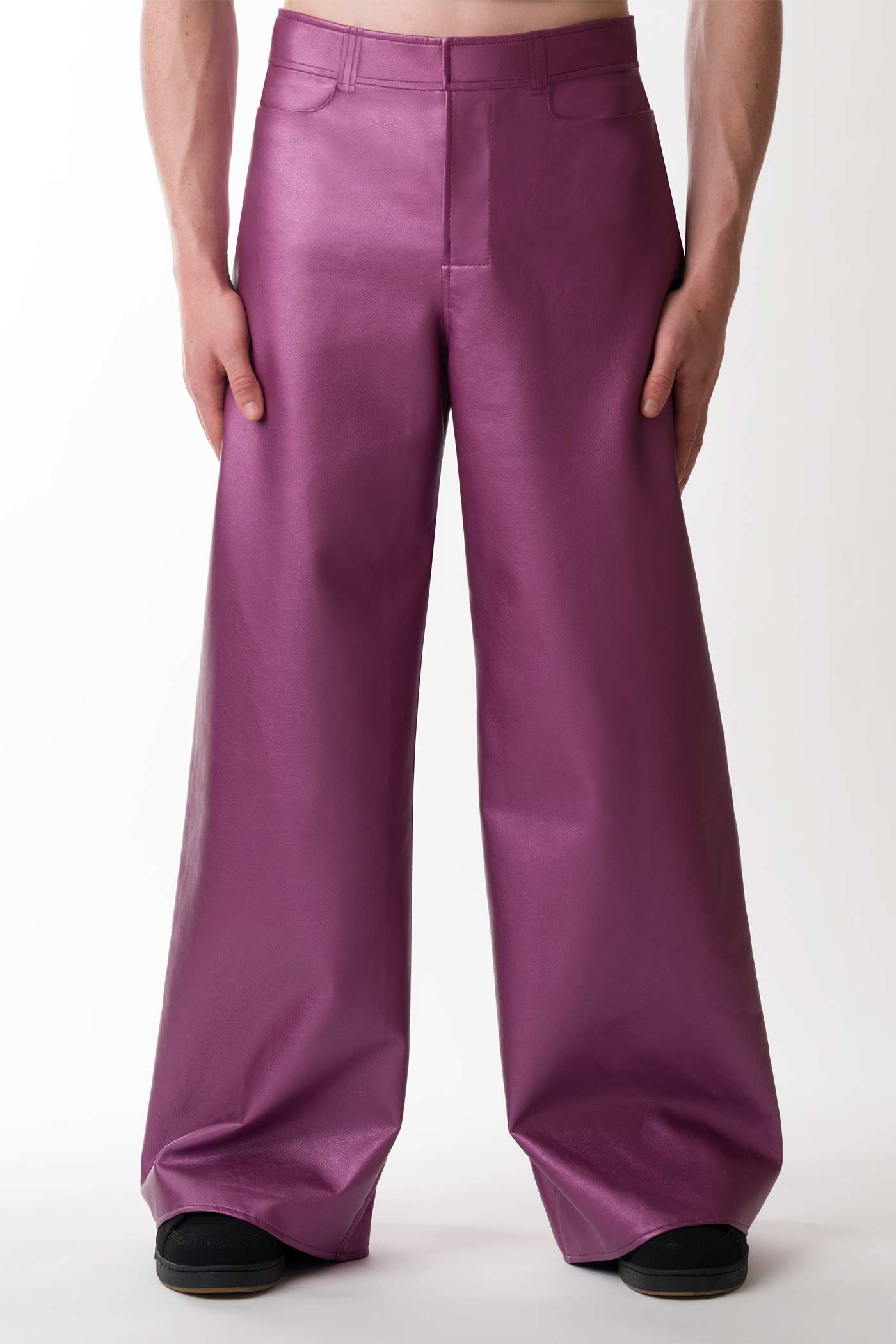 Men's violet metallic faux leather trousers