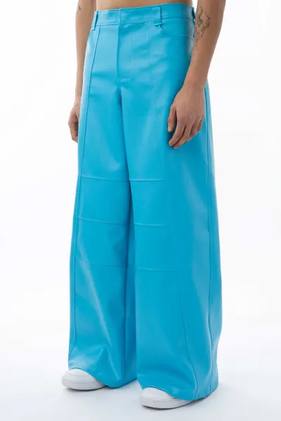 Herren blaue Kunstleder Wide Leg Hose