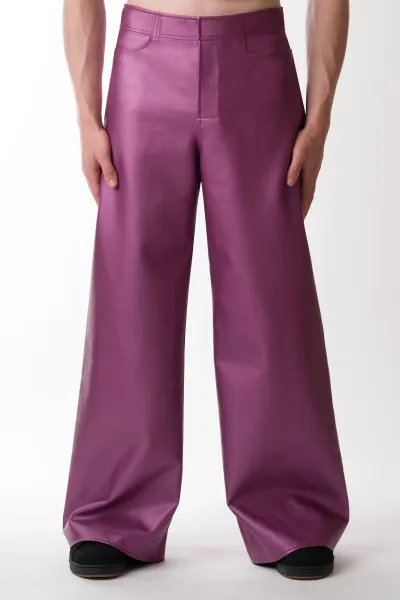 Wide Leg Metallic Kunstleder Hose