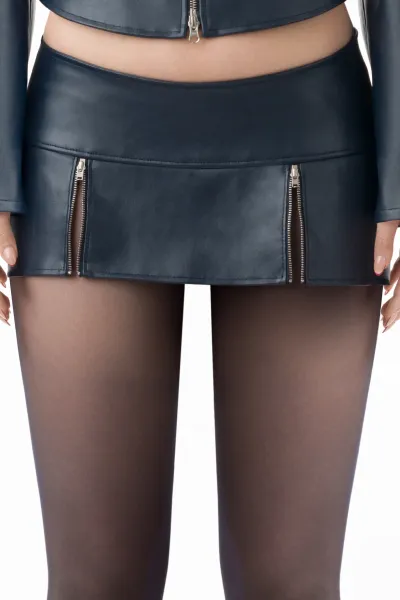 Slick Dive – Mid Waist Zipper Kunstleder Minirock