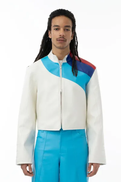 Pace M1 – Boxy Kunstlederjacke mit Racing Stripes