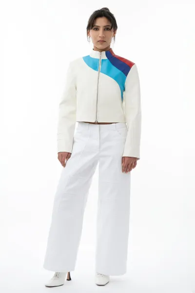 Fader M1 – Boxy Kunstlederjacke mit Racing Stripes