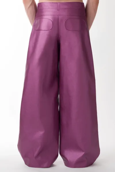 Wide Leg Metallic Kunstleder Hose