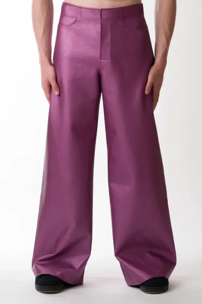 Herren violette Metallic Kunstlederhose