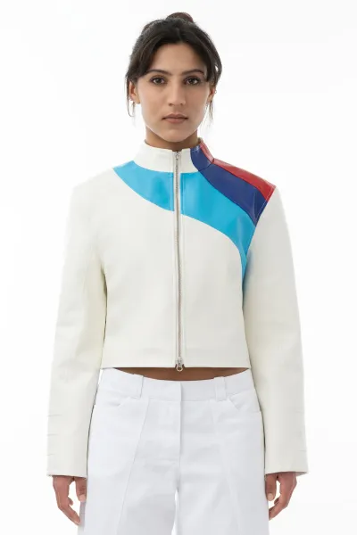 Fader M1 – Boxy Kunstlederjacke mit Racing Stripes