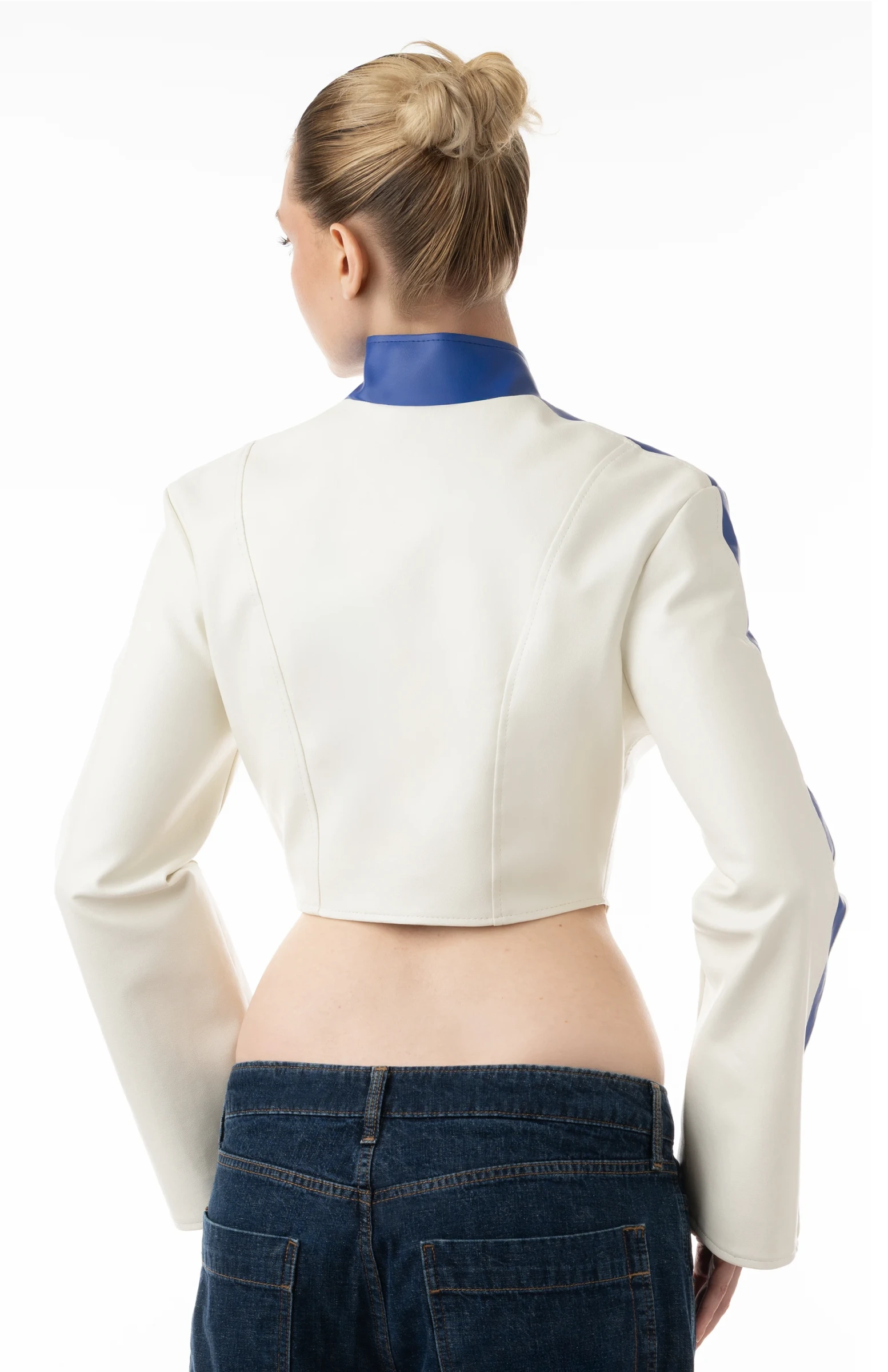 Service MC12 – Cropped Kunstlederjacke mit Streifen