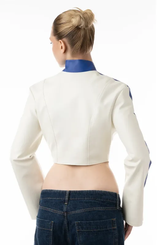 Service MC12 – Cropped Kunstlederjacke mit Streifen