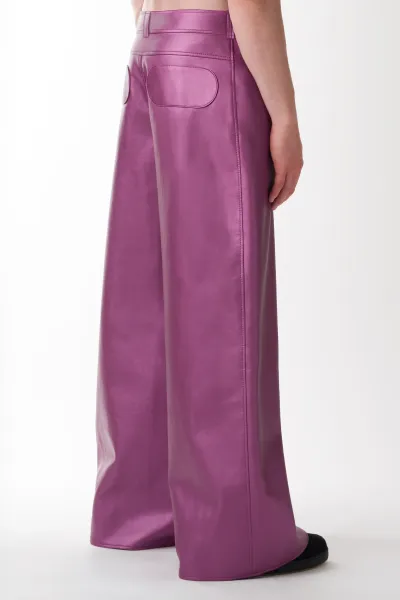 Wide Leg Metallic Kunstleder Hose